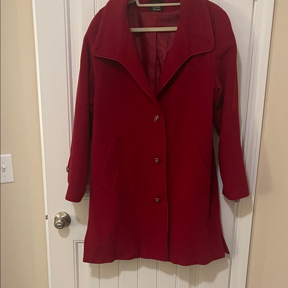 Vintage Dennis Basso Red Trench Coat with Gold and red buttons size Large